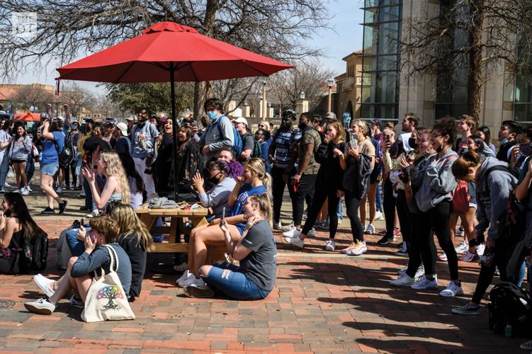 Brother Jed and Sister Cindy preach to students on Texas Tech campus