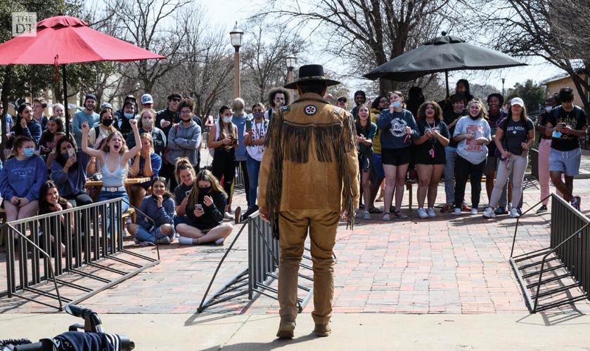 Brother Jed and Sister Cindy preach to students on Texas Tech campus