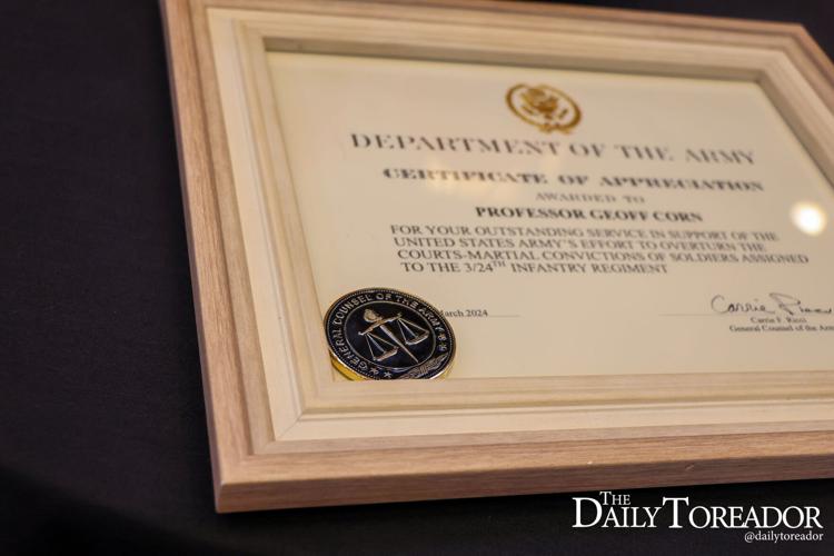 TTU Law Professor Geoffrey Corn receives certificate from U.S. Army