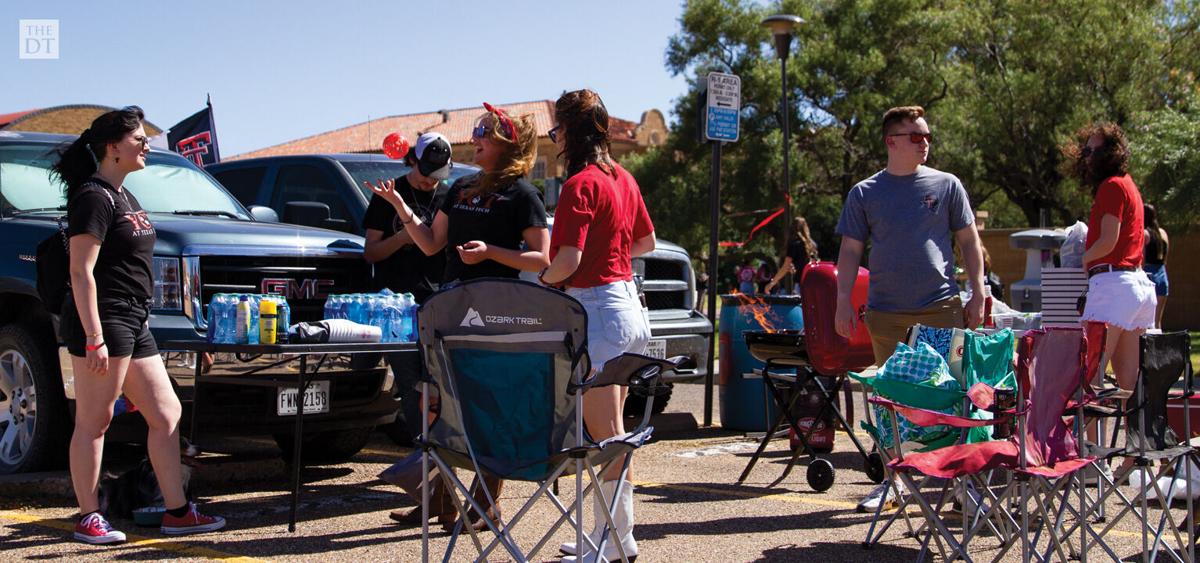 Students all hangout and tailgate before the football game