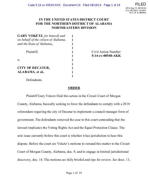 Order Denying Motion to Remand