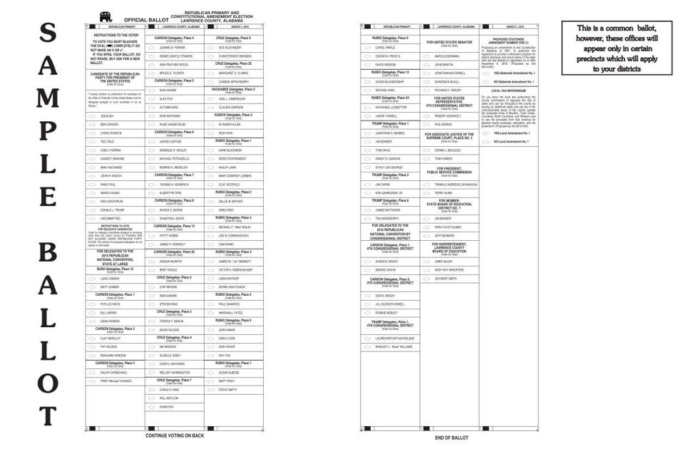 Lawrence County AL Republican sample ballot 2016 primary