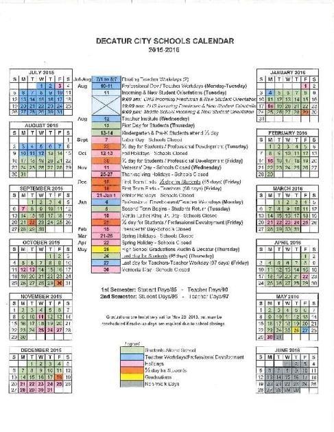 Decatur City Schools 2015-16 calendar | | decaturdaily.com