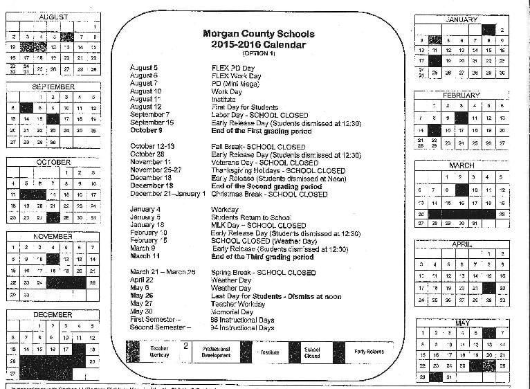 2015-2016 Morgan County School Calendar | | decaturdaily.com