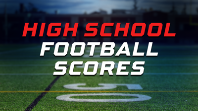 Football field graphic with the text “High School Football Scores.”