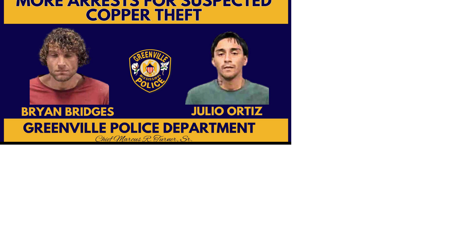 Two arrested in Greenville copper theft investigation