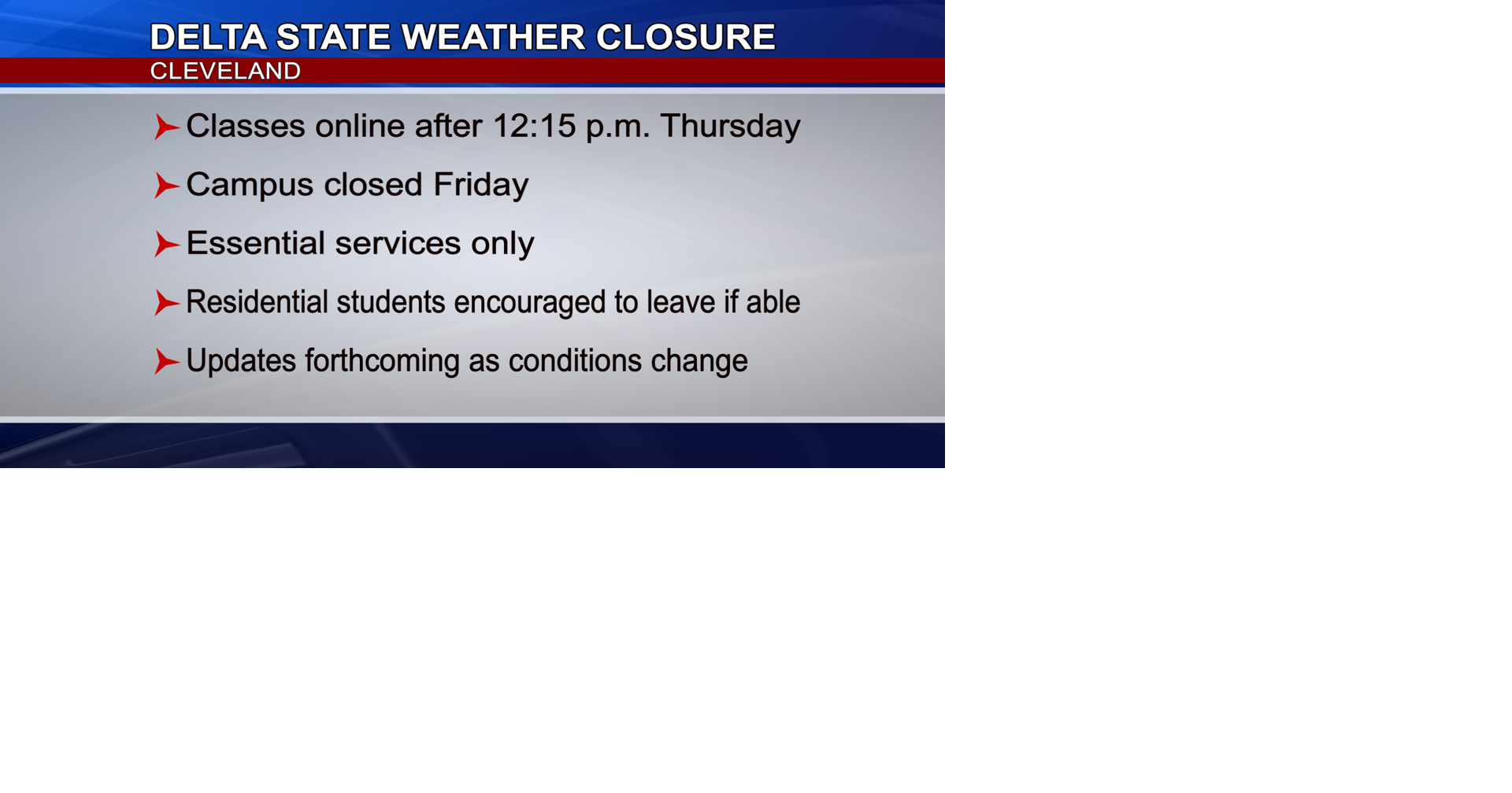 Delta State adjusts schedule ahead of winter storm