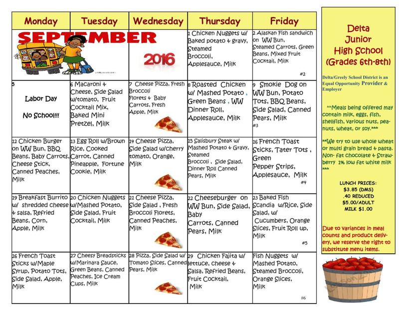 DJHS Lunch Menu September 2016.pdf | Schools | deltawindonline.com