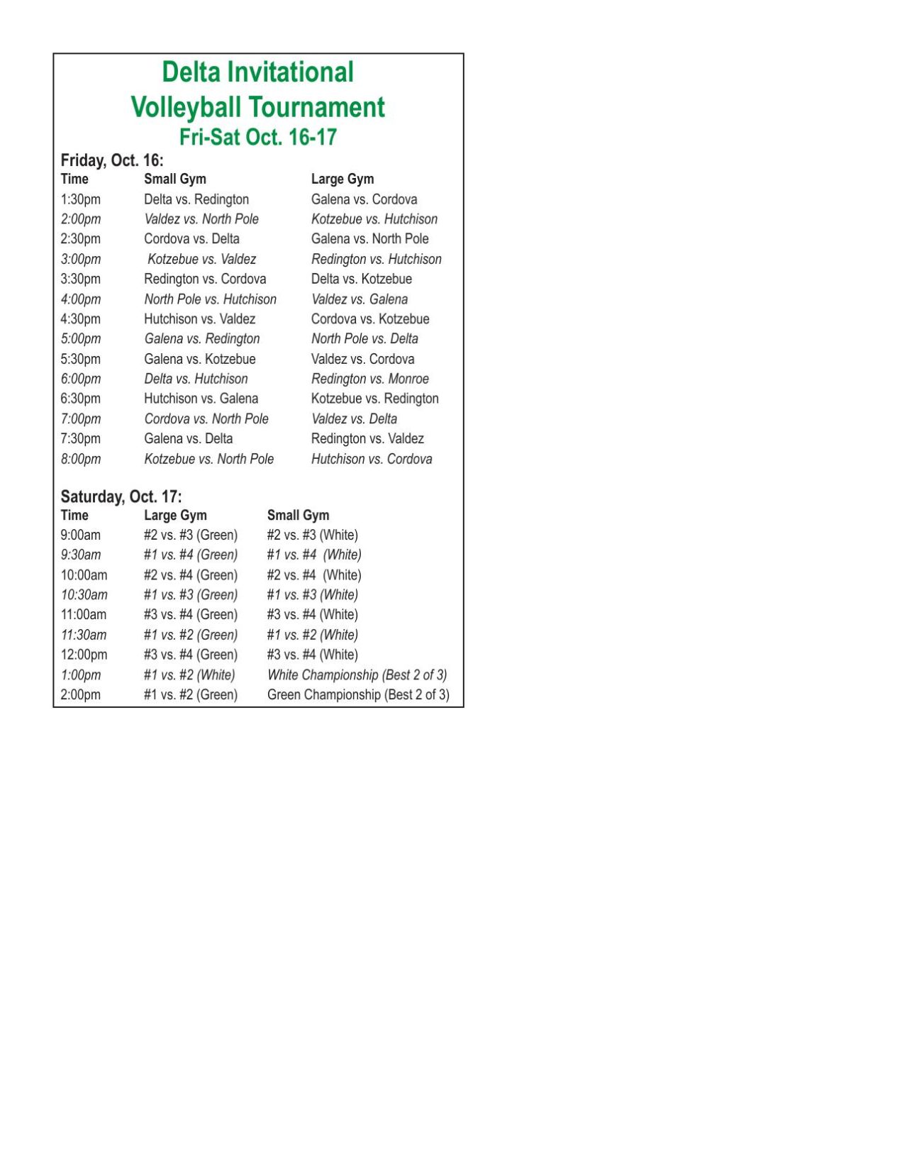 Delta Invitational Volleyball Tournament Schedule