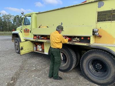 Fire truck being checked
