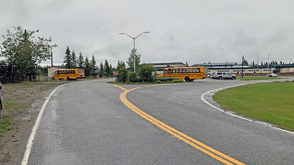 Buses entering parking area
