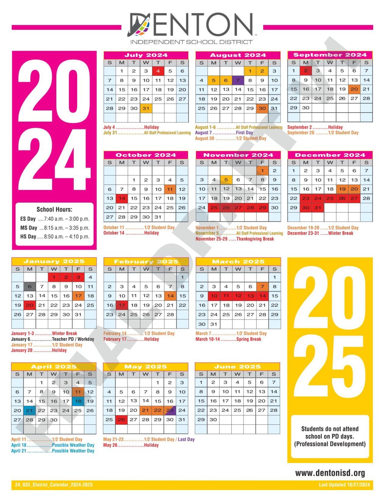 Denton ISD 2024-25 calendar   dentonrc.com