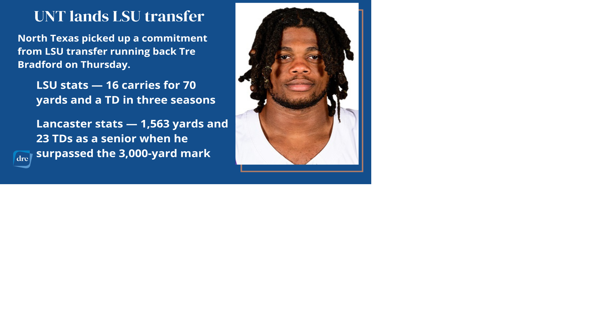 UNT lands LSU transfer RB, former Lancaster standout Tre Bradford ...