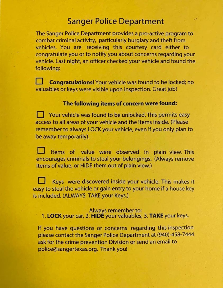 Sanger police's 'yellow card' program short-lived in wake of online  backlash | News | dentonrc.com