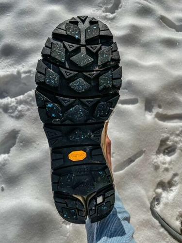 Here's a look at the Vibram 'Arctic Grip' outsole, which can be identified by the small blue specs in the tread (in case you're wondering if you've got boots with this technology).