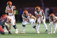 Denver Broncos guard Henry Byrd (66) warms up against the Arizona