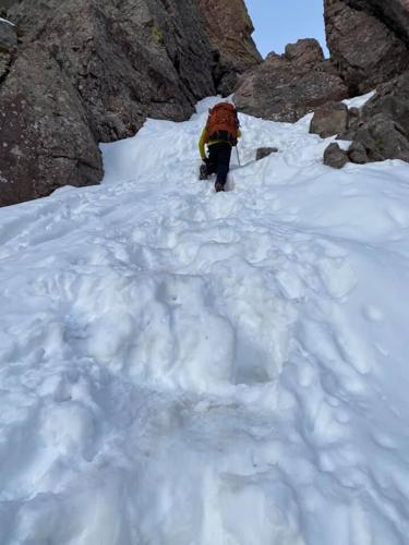 A search and rescue team member on snow terrain during the mission. Photo Credit: Custer County SAR (via Facebook).