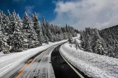 Snow on road Rocky Mountains, Colorado
