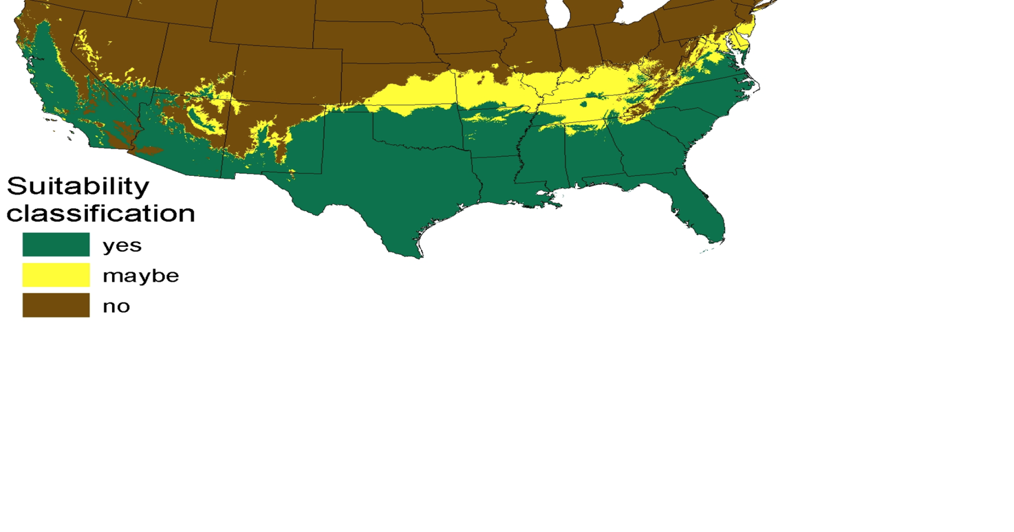 This map shows the projected range of the invasive burmese python