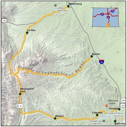 Scenic Highway of Legends Map, Courtesy of The Colorado Department of Transportation.