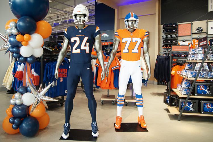 Mannequins are dressed in this season's new Broncos' jerseys