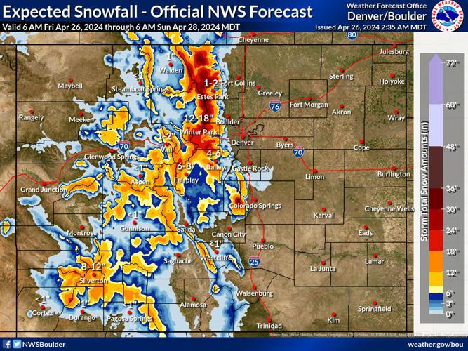 Expected snow totals April 26-28
