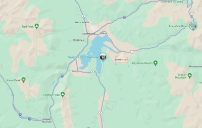 Summit Cove can be seen surrounded in a dotted red line on this map, west of Keystone Resort and east of Sapphire Point. Map: ©2024 Google Maps.