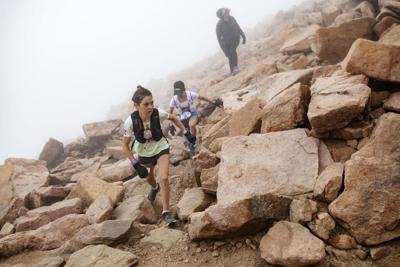 Allie McLaughlin nears the finish line during the Pikes Peak Ascent in 2021. Photo: Chancey Bush, Colorado Springs Gazette.