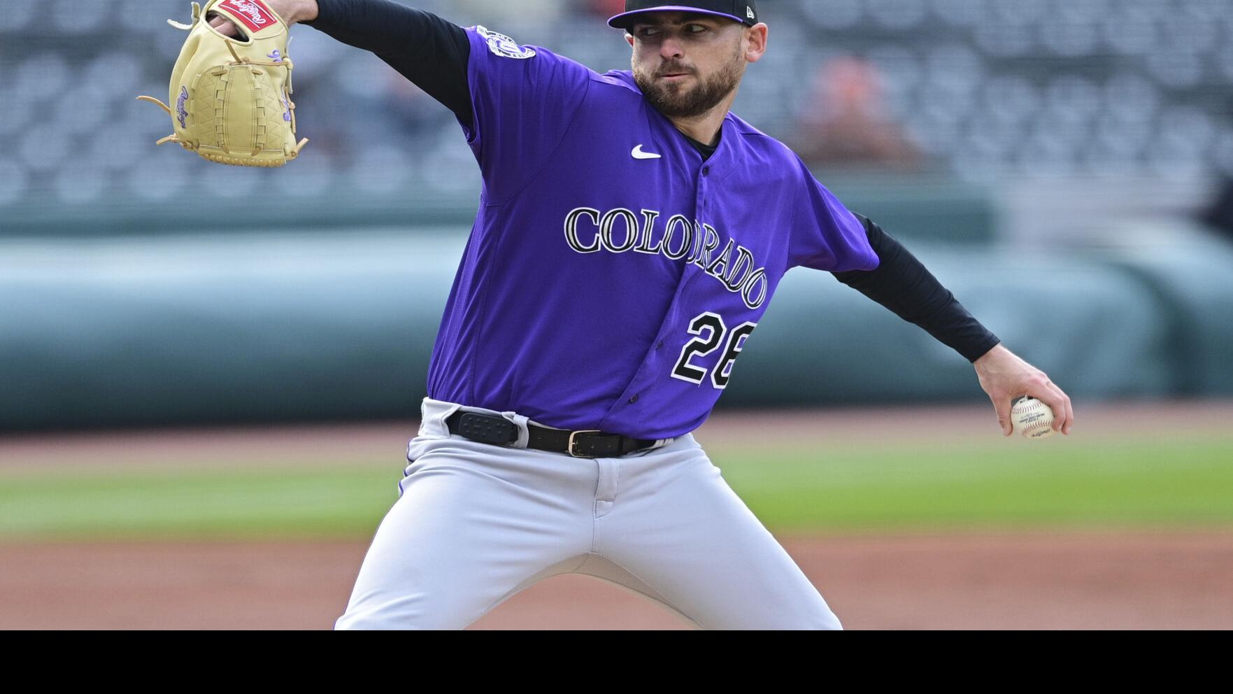 St. Louis, United States. 06th Aug, 2023. Colorado Rockies starting pitcher  Austin Gomber goes to the rozen bag during the first inning against the  delivers a pitch to the St. Louis Cardinals