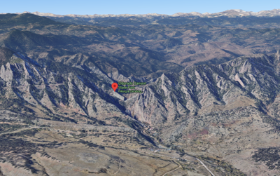 The Wind Tower area can be seen on the right side of this jagged valley. Image Credit: @2021 Google Maps.