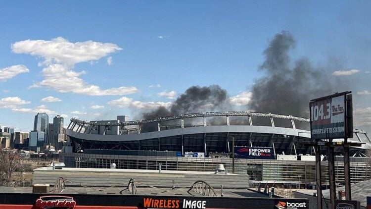 Fire at Empower Field at Mile High stadium in Denver