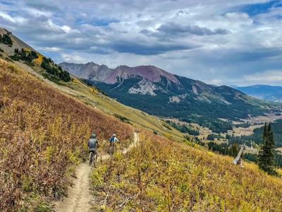 Two riders cruise down the upper portion of 401 trail in Crested Butte. Photo Credit: Spencer McKee