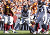 Denver Broncos guard Henry Byrd (66) warms up against the Arizona