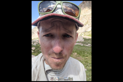 Pawel Szafruga takes a selfie during his journey to summit all 58 Colorado fourteeners without the help of car, bike, or anything else on wheels.