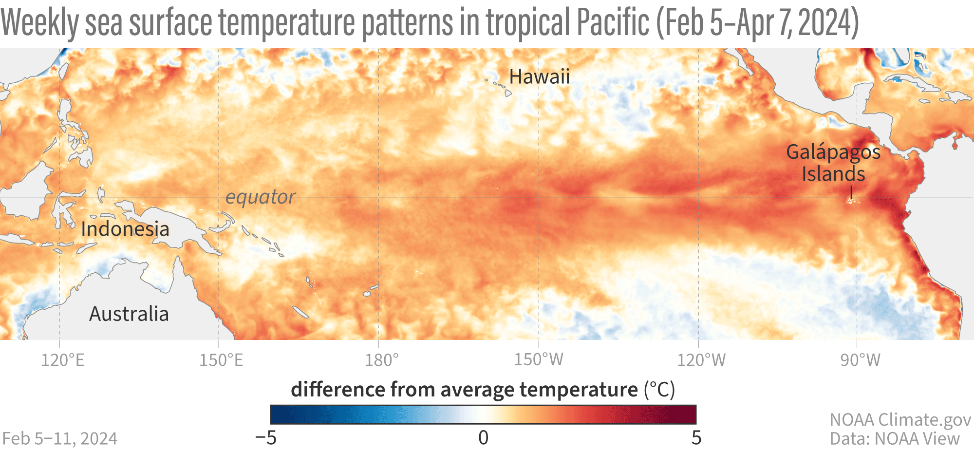ENSO weekly SST patterns in the tropical Pacific from April 11, 2024
