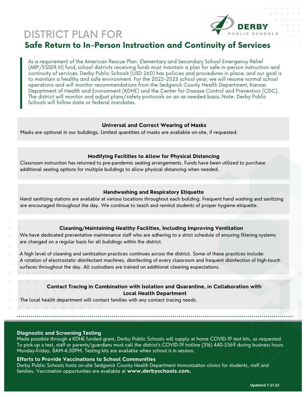 School district outlines safe return to in-person instruction plan ...