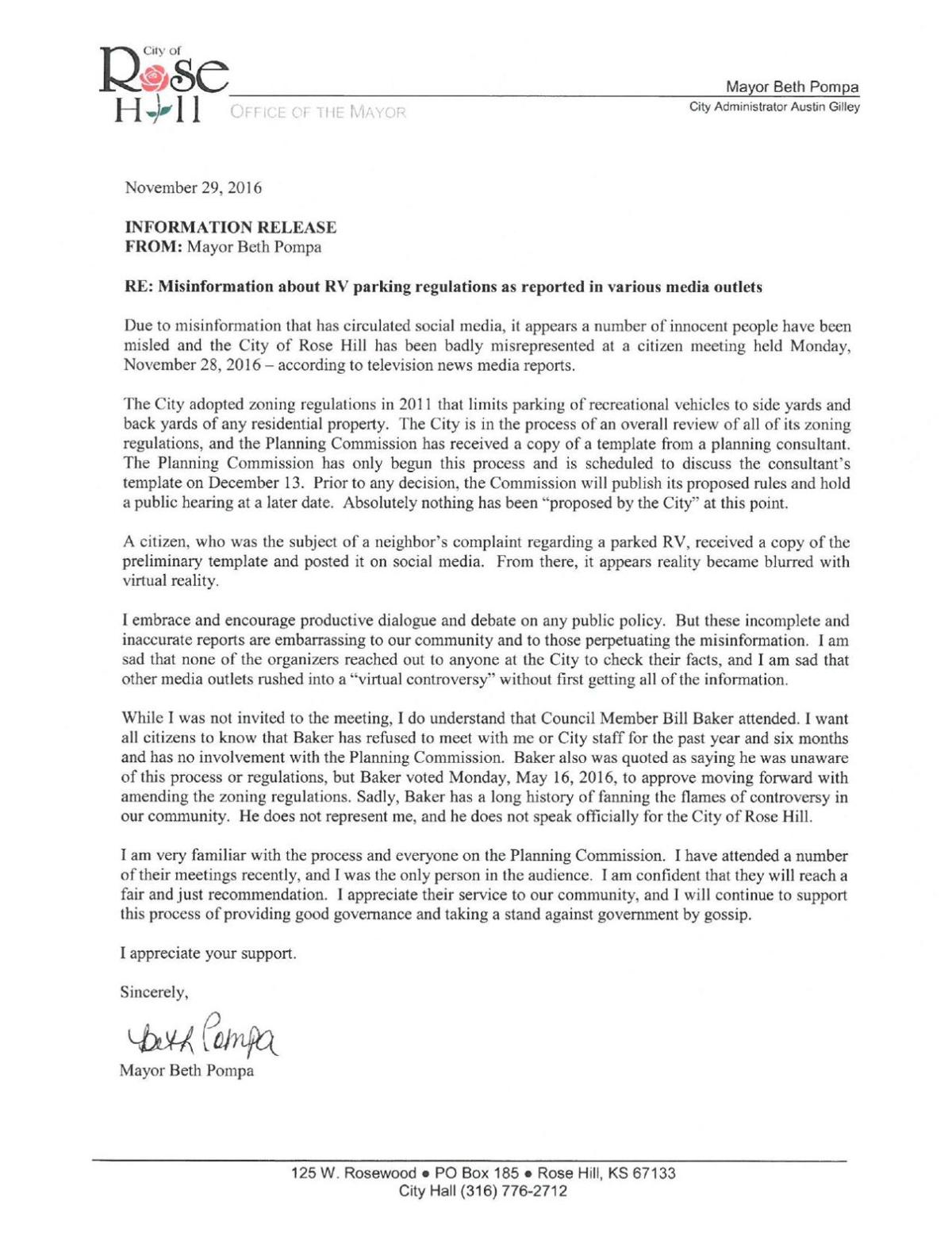 Letter from Mayor Beth Pompa | | derbyinformer.com
