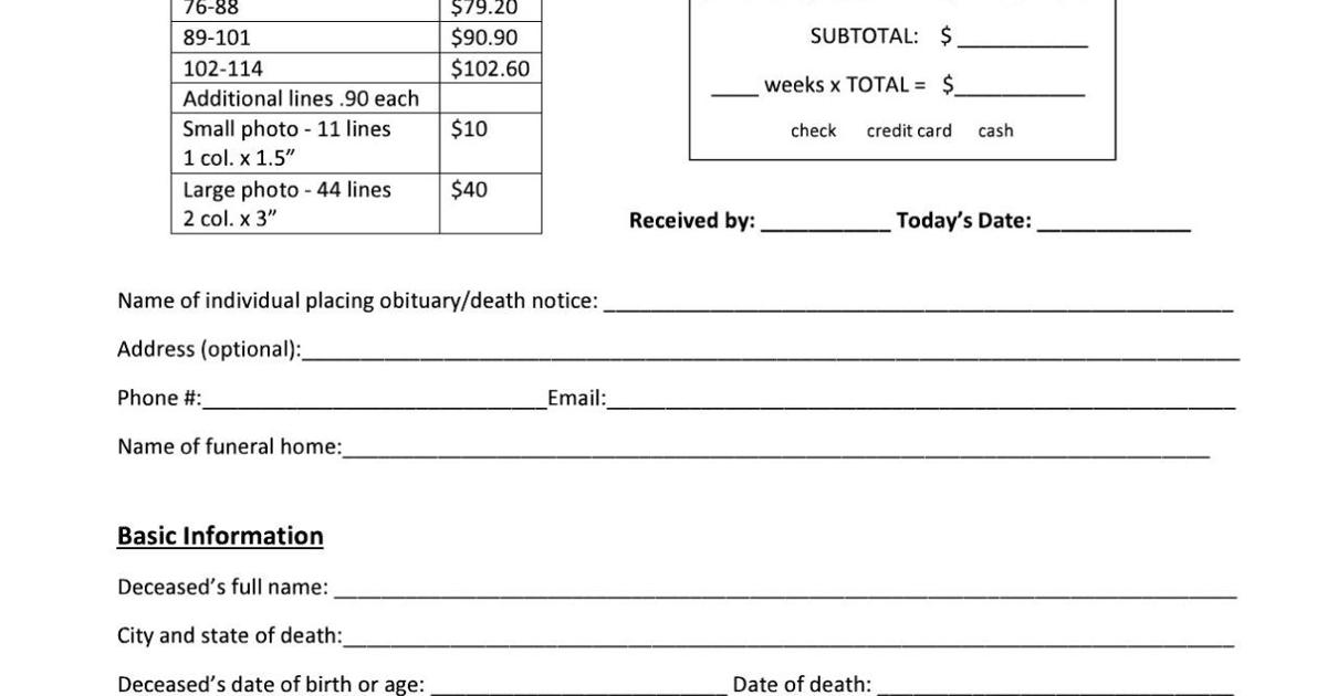 Death Notice Form.pdf Obituary/Death Notice Form | | derbyinformer.com