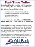 DeWitt Bank & Trust Part-Time Teller