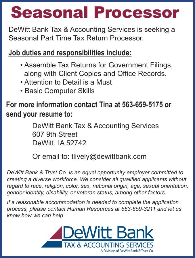 DeWitt Bank Seasonal Processor