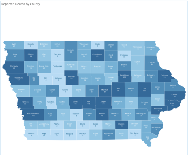 Iowa COVID-19 cases increase by 1,813 from Monday to 286,679; Clinton