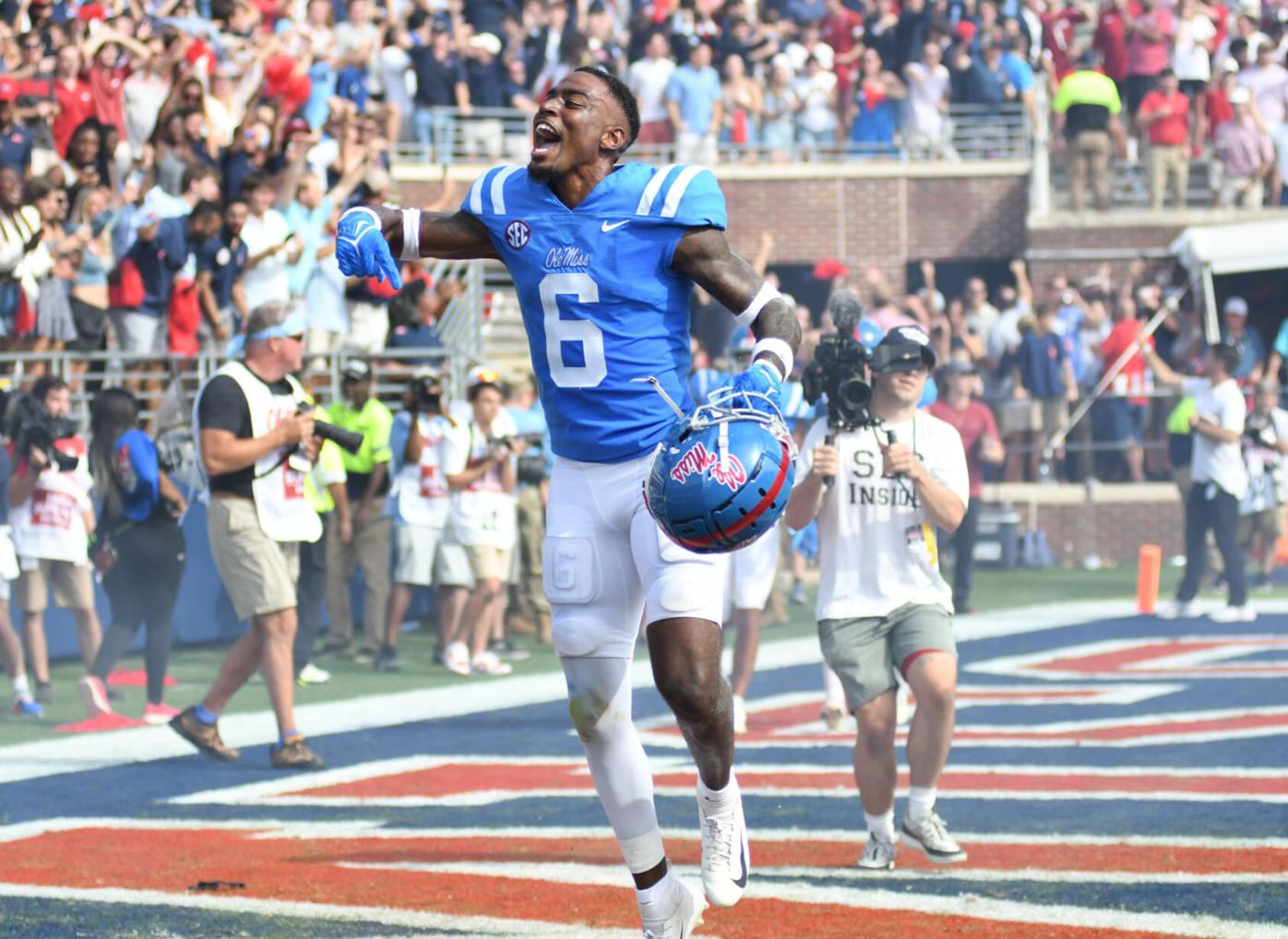 Ole Miss Rebels wide receiver Braylon Sanders celebrates a first down