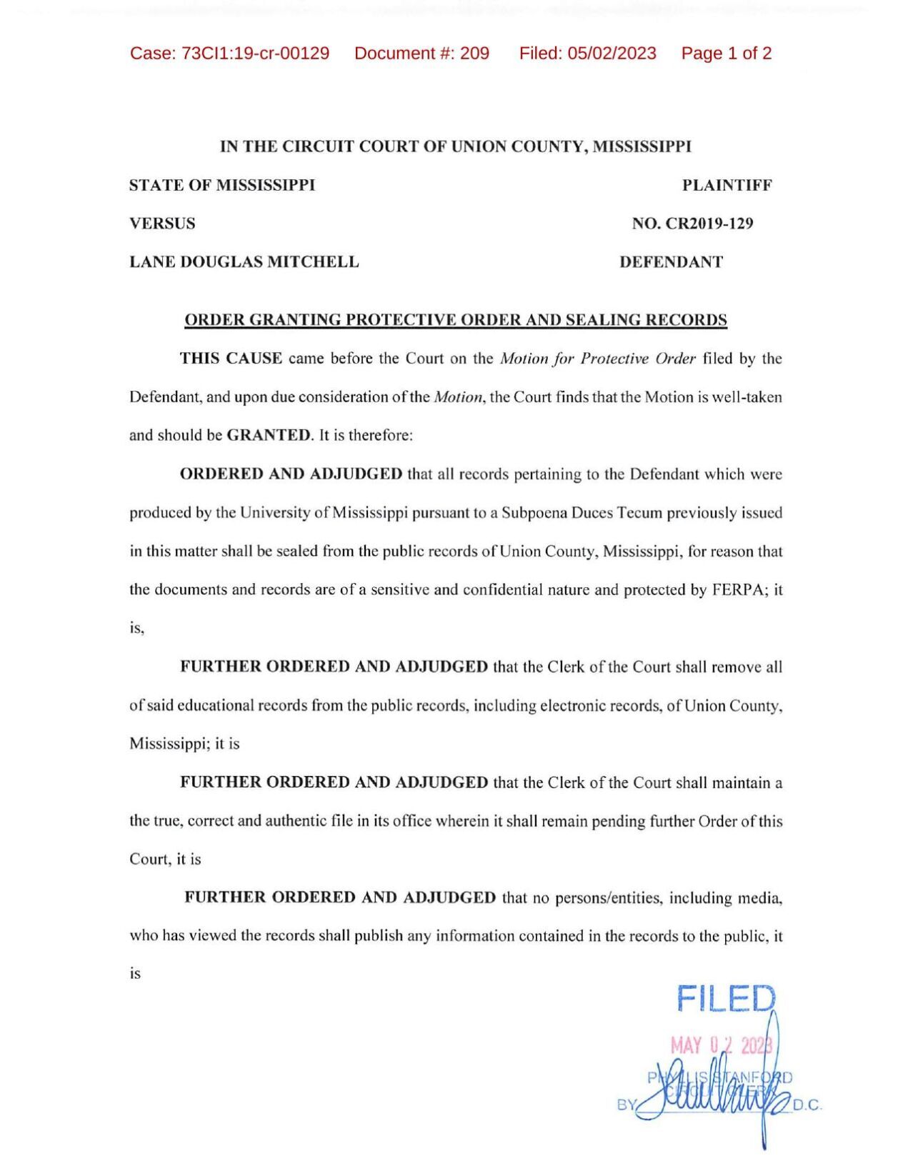 Document 209 Protective order