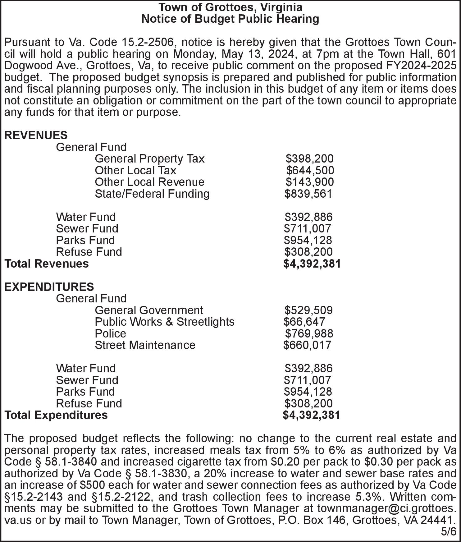 FY24-25 Budget | Notices | Dnronline.com