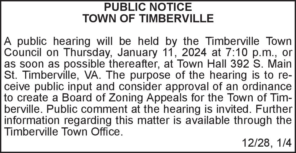 BZA Creation Public Hearing Ad | Notices | Dnronline.com