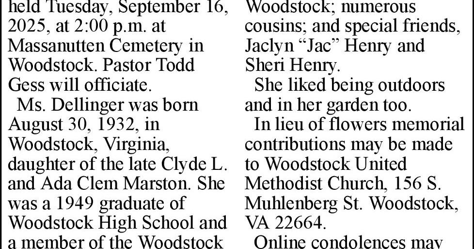 Charlotte Marston Dellinger | Obituaries | dnronline.com