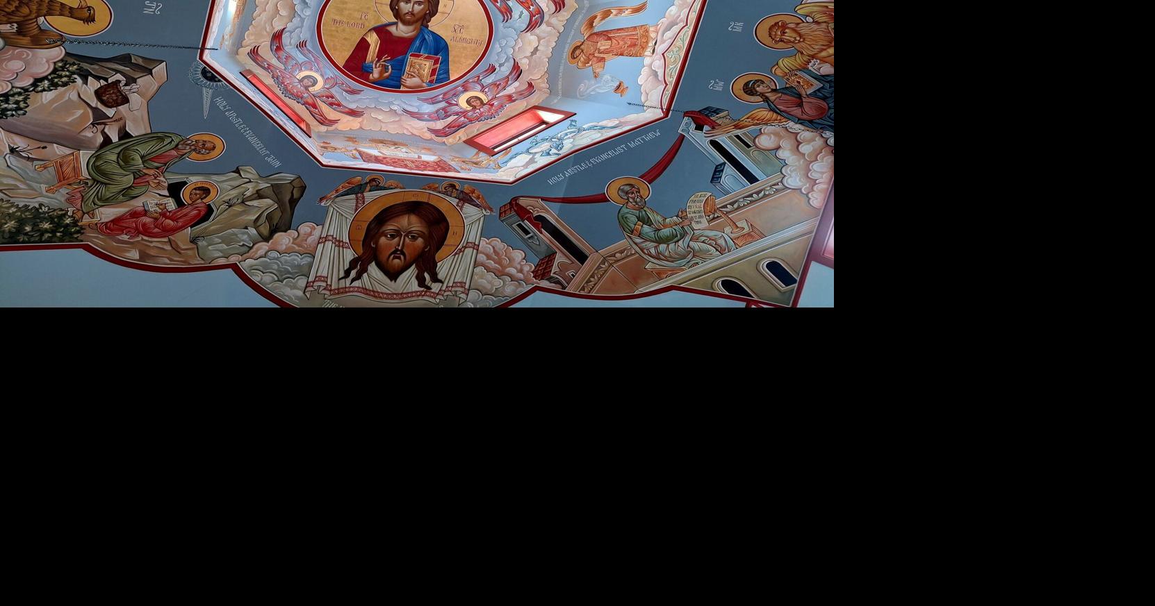 Mount Crawford priest blesses new religious paintings on church ceiling