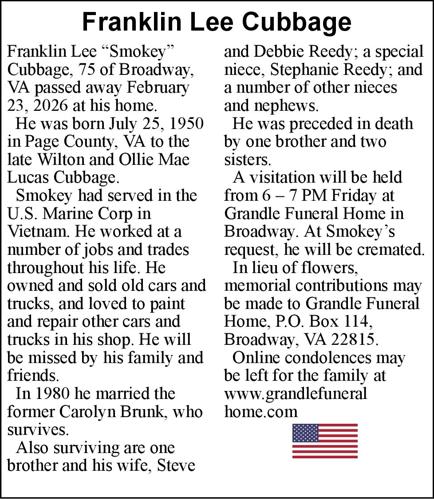Cubbage Lee Franklin Lee Cubbage | Obituaries | dnronline.com