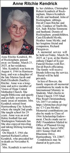 Anne Ritchie Kendrick | Obituaries | dnronline.com