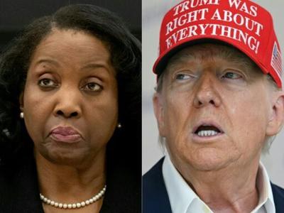 L/R, Federal Reserve Board of Governors member Lisa Cook and US President Donald Trump are in court over the president's move to fire her as he intensifies pressure on the independent central bank